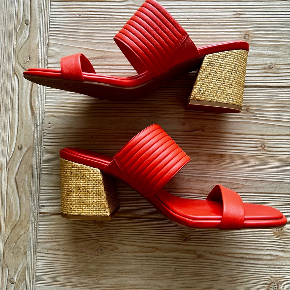 Caslon Orange Raffia Block Heel Sandals – Square Toe Slide – Size 11 – New